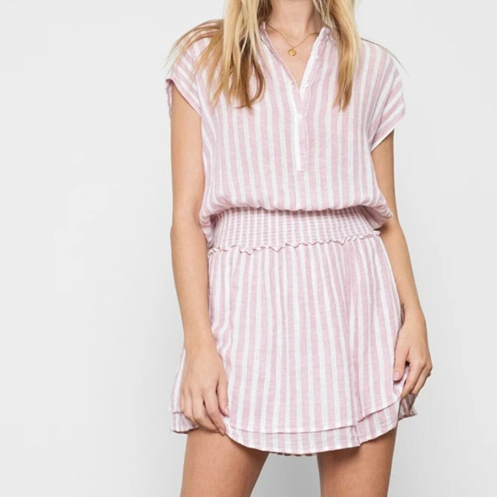 Rails Angelina Rose Stripe Dress Size XS Linen Blend V-Neck Tiered Skirt